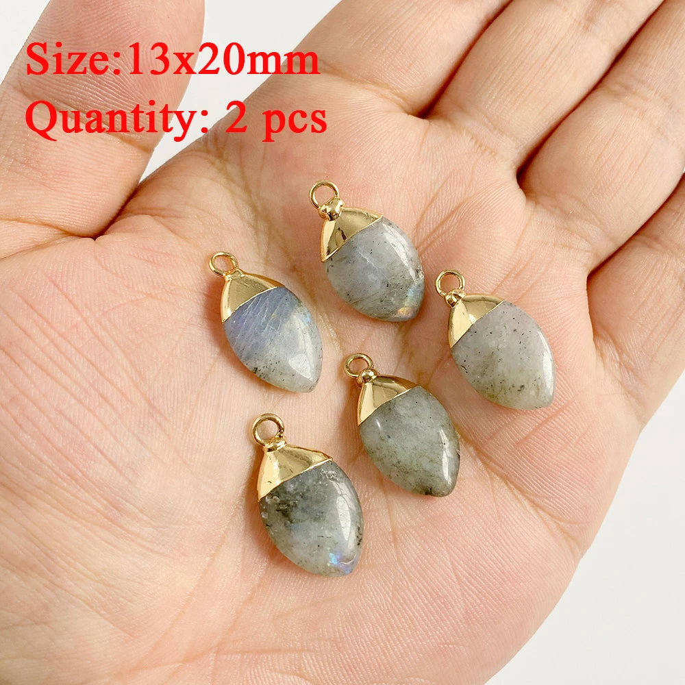 2PCS Natural Flash Labradorite Stone Pendant Irregular Shape Fashion Flash Labradorites Charms Connector For Jewelry Making DIY