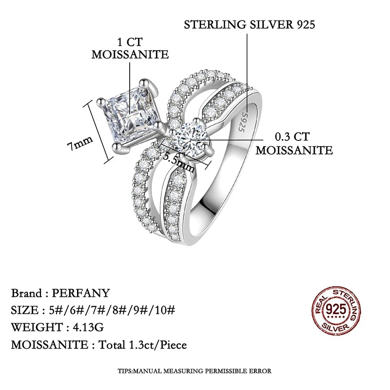 PERFANY 1.3CT Moissanite Ring for Women S925 Pure Silver Crown Double Layer Design Laboratory Diamond Wedding Luxury Jewelry - Madeinsea©