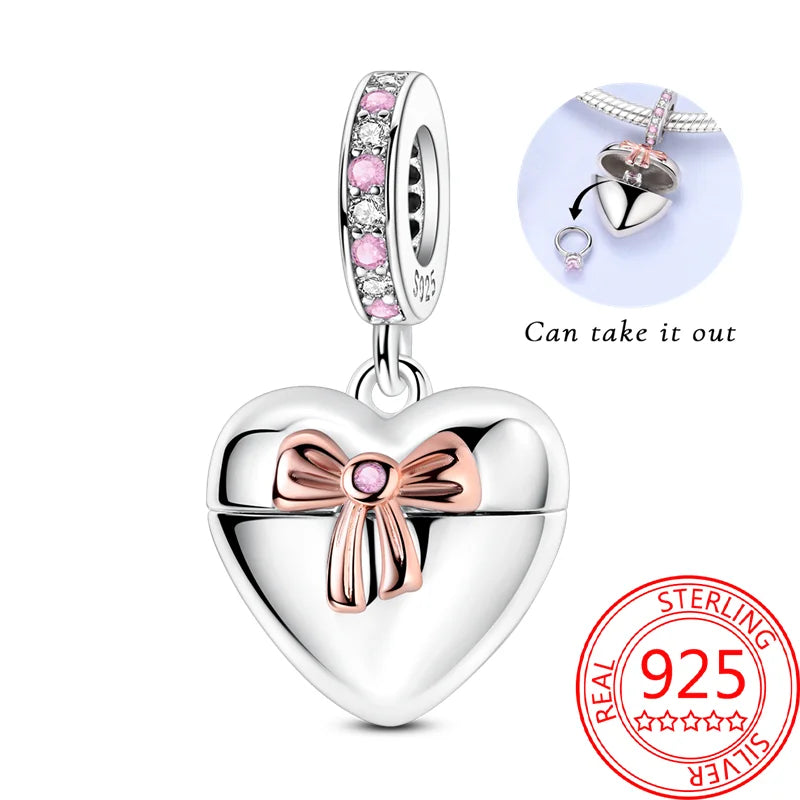925 Sterling Silver Sparkling Pink Heart Charm Pendant Beads Fit Original Bracelet for Women Valentine Day Jewelry Gifts