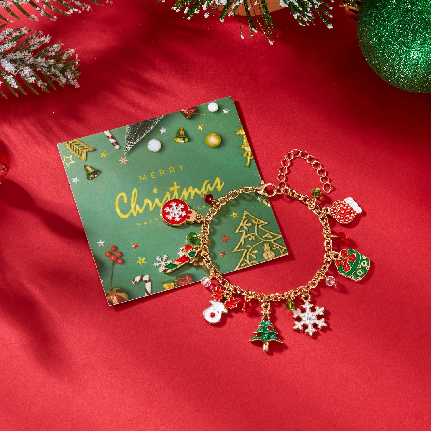 New Fashion Christmas Metal Chain Bracelet For Women Men Zircon Snowflake Snowman Santa Claus Elk Bangles Party Jewelry Gifts