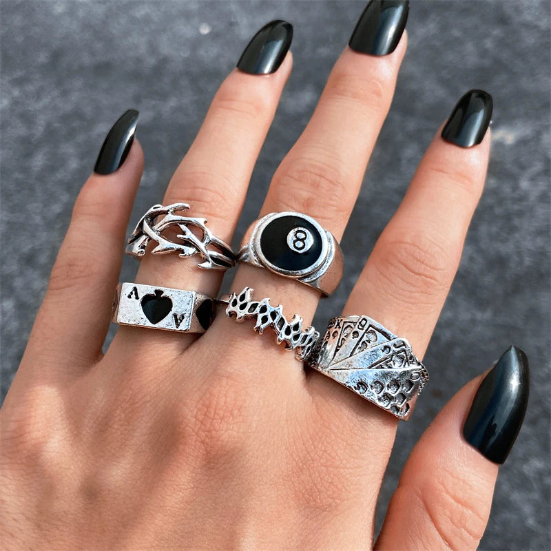 Punk Heart Ring Set for Women Sword Teary Eyes Gothic Vintage Plated Retro Rhinestone Bohemia Finger Jewelry 2022 New Trendy