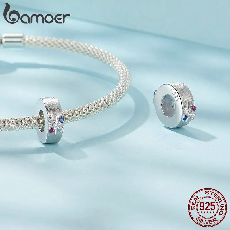 BAMOER 925 Sterling Silber Sternenstopper-Charm mit Silikon für Original-Armband oder Armreif, Schmuckherstellung, Anhänger SCC2858