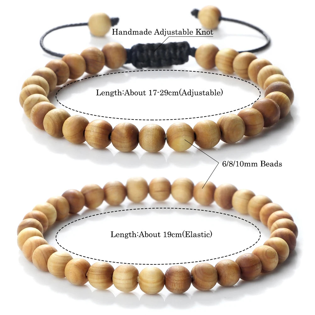 High Quality Cliff Cypress Wooden Beads Bracelets Women Men Meditation Handmade Stretch Bracelets Healing Yoga Jewelry 6/8/10mm