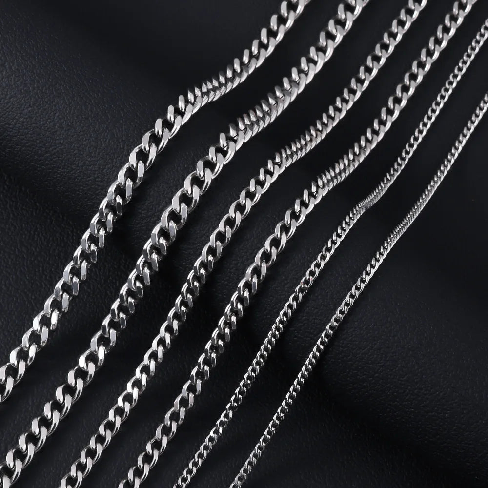 3.5mm Silver Color Stainless Steel Cuban Chain Necklace Hip Hop Men Necklace Simple Jewelry Necklace For Women