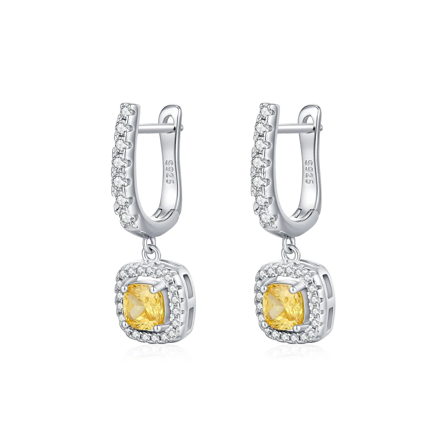 MODIAN Luxury Sugar Cube Swings Earrings 925 Sterling Silver Sparkling Yellow CZ Hoop Earrings For Women Party Fine Jewelry