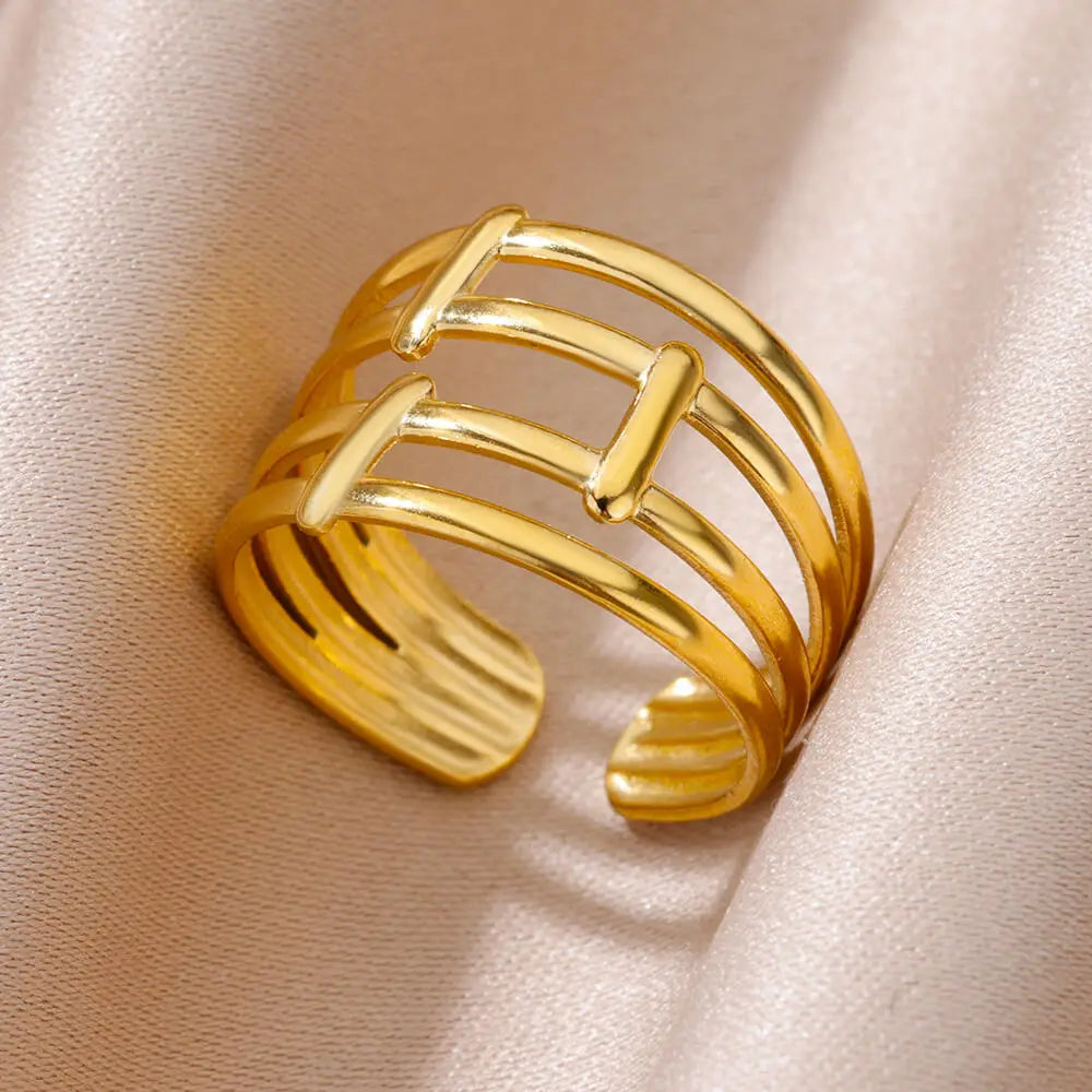 Stainless Steel Rings For Women Men Gold Color Open Gothic Geometric Ring Female Male Fashion Engagement Wedding Party Jewelry