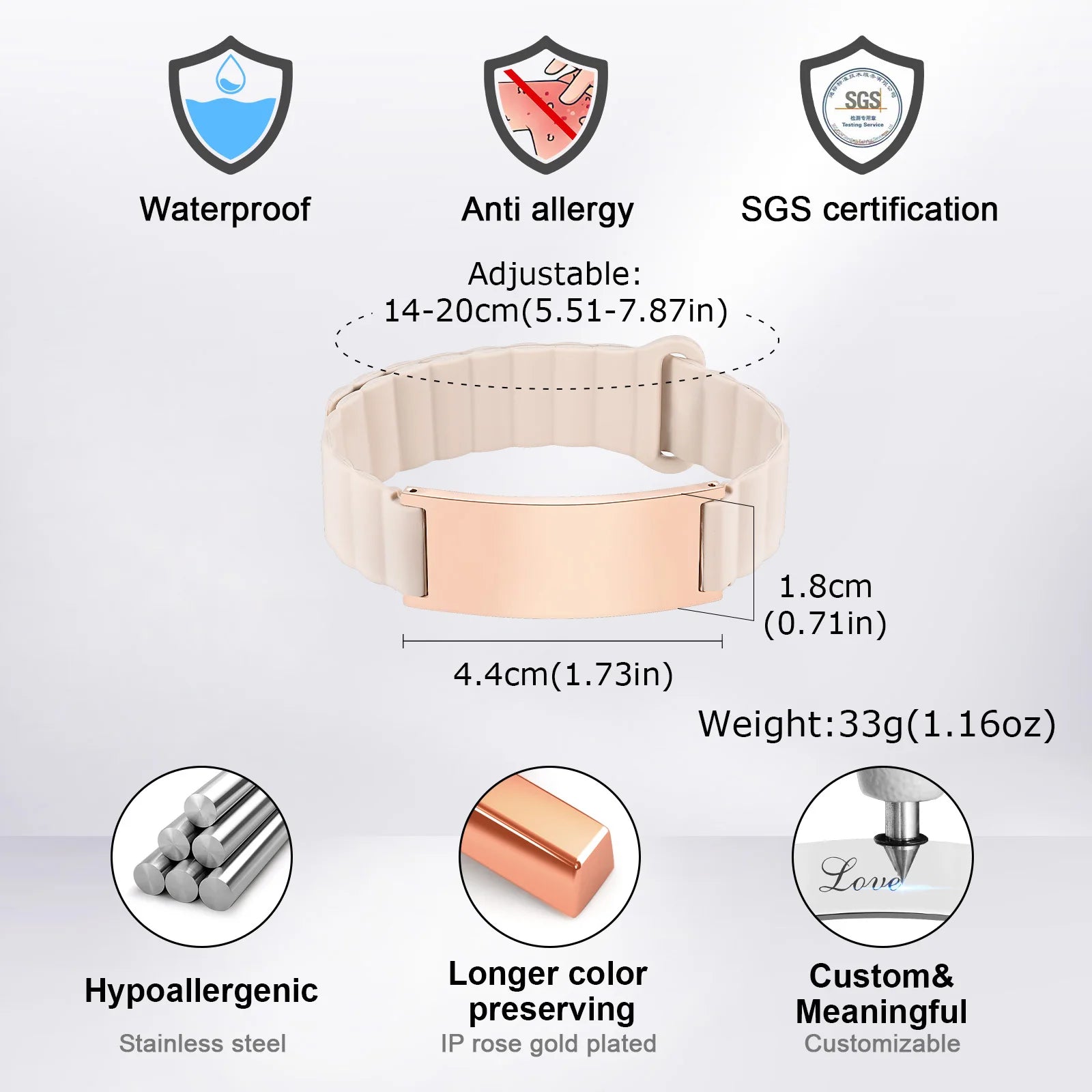 Vnox Free Engraving Magnetic Silicone Bracelet For Women,Stainless Steel Curved Nameplate Bracelet Bangle,Customizable Jewelry