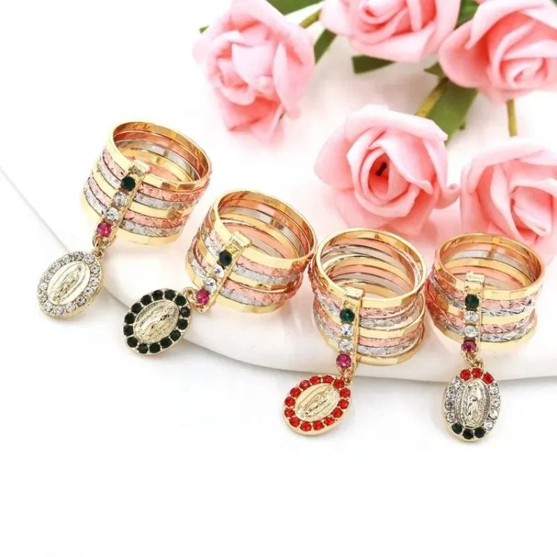 Luck Rose Butterfly Owl Elephant Guadalupe's Cross Dolphin Heart Turtle Clover Religious Jewelry Oro Laminado Rings