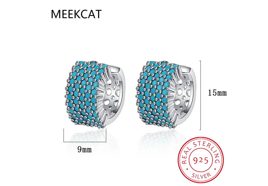 2024 New Vintage Turquoise Elegant Earring Real 925 Sterling Silver Luxury Charm Hoop Earrings For Women Wedding Jewelry RHE858