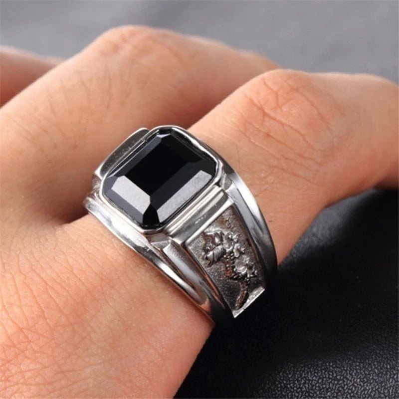 Fashion Zodiac Dragon Ring For Men Jewelry Trendy S925 Ring Male Crystal Suqare Finger Accessories Gift For Boyfriend