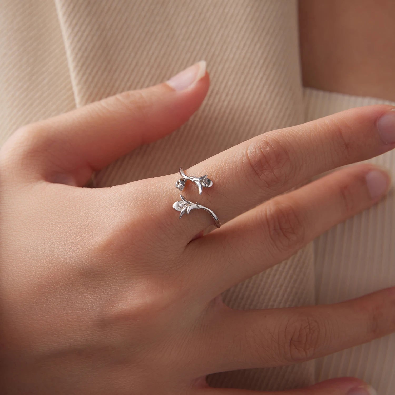 WOSTU 925 Sterling Sliver Open Adjustable Ring For Women, Leaf Flower Branch Ring Dainty Stackable Anillo Party Jewelry Gift