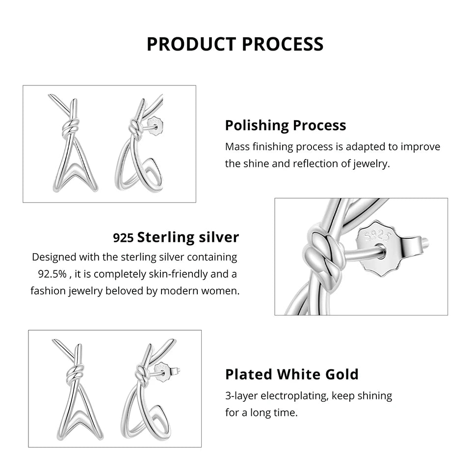 WOSTU Simple X Style Twisted Knot Wedding Stud Earrings, 925 Silver 18K Gold Hypoallergenic Ear Studs Lady Metal Jewelry Gift