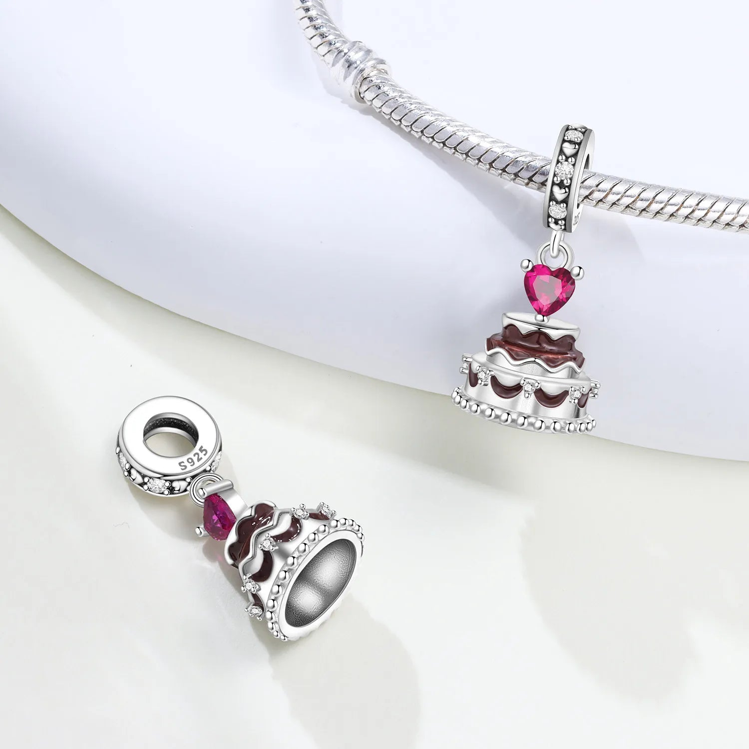 PANPOKI 925 Sterling Silver Chocolate Love Cake Pendant Beads Original Pendants Bracelet Charm Jewelry Party DIY Trendy Gift