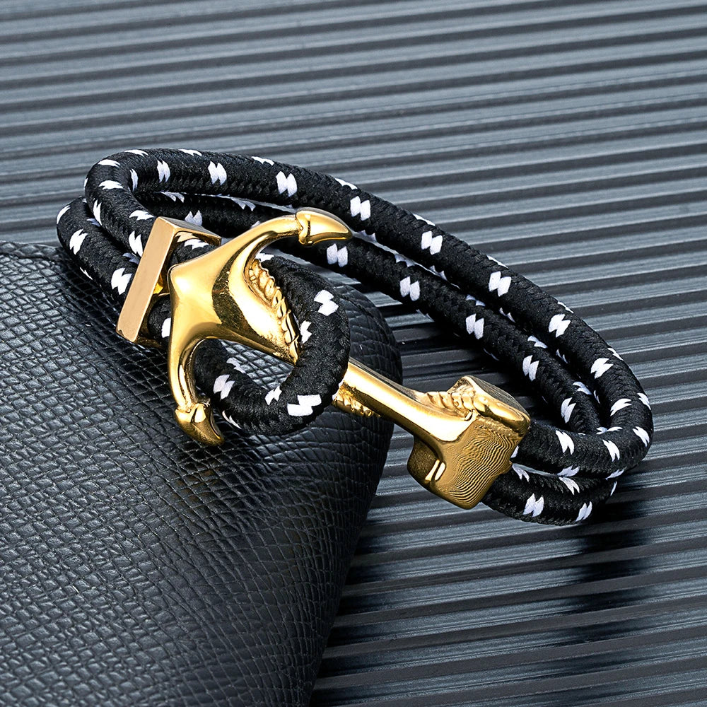 MKENDN Anker-Armbänder Herren Doppelsträngiges nautisches Surfer-Armband aus wasserdichtem Nylonseil Damen vergoldetes 316L Sport-Schließe