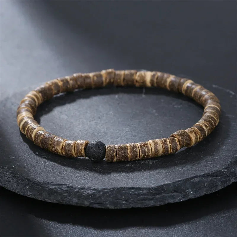 New Simple Men Natural Coconut Shell Bead Bracelet Vintage Meditation Wooden Braclet Healing Braslet Handmade Pulsera Homme