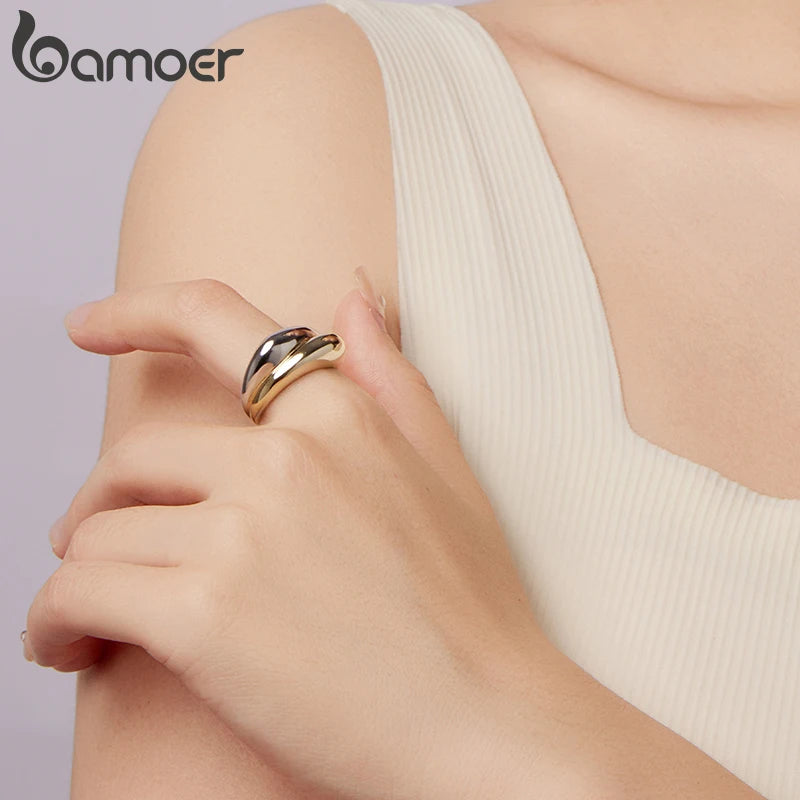 BAMOER Statement-Ring in zwei Kupfertönen, klobiger, 18 Karat vergoldeter Ring – ein originelles Schmuckstück für Punk-Girls, minimalistisch und ausdrucksstark.