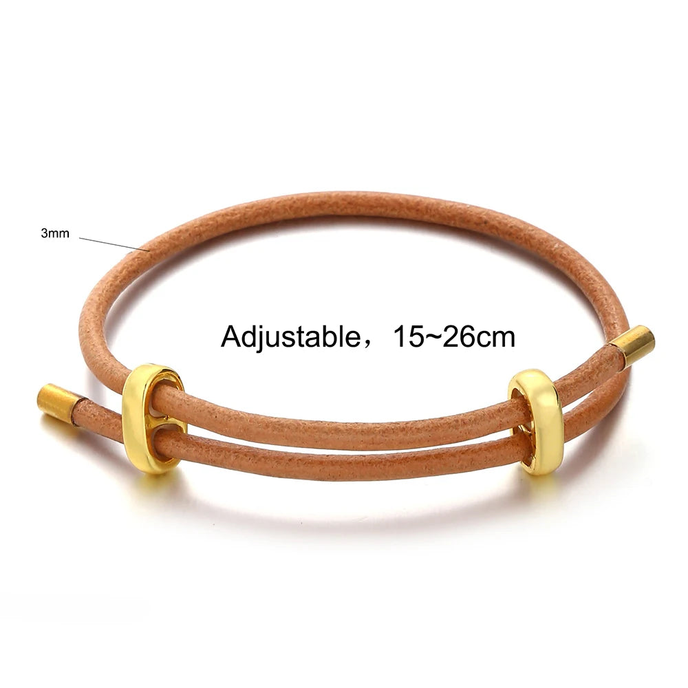 MKENDN Minimalist Men Women Adjustable 3MM Primary Color Cowhide Bracelet For Lovers Men Women Jewelry Gifts