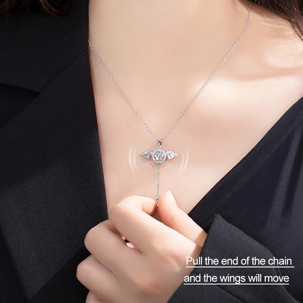 Serenity 1ct D Color Moissanite Necklace for Women Gift 100% 925 Sterling Silver Sparkling Diamond Angel Move Pendant Neck Chain - Madeinsea©