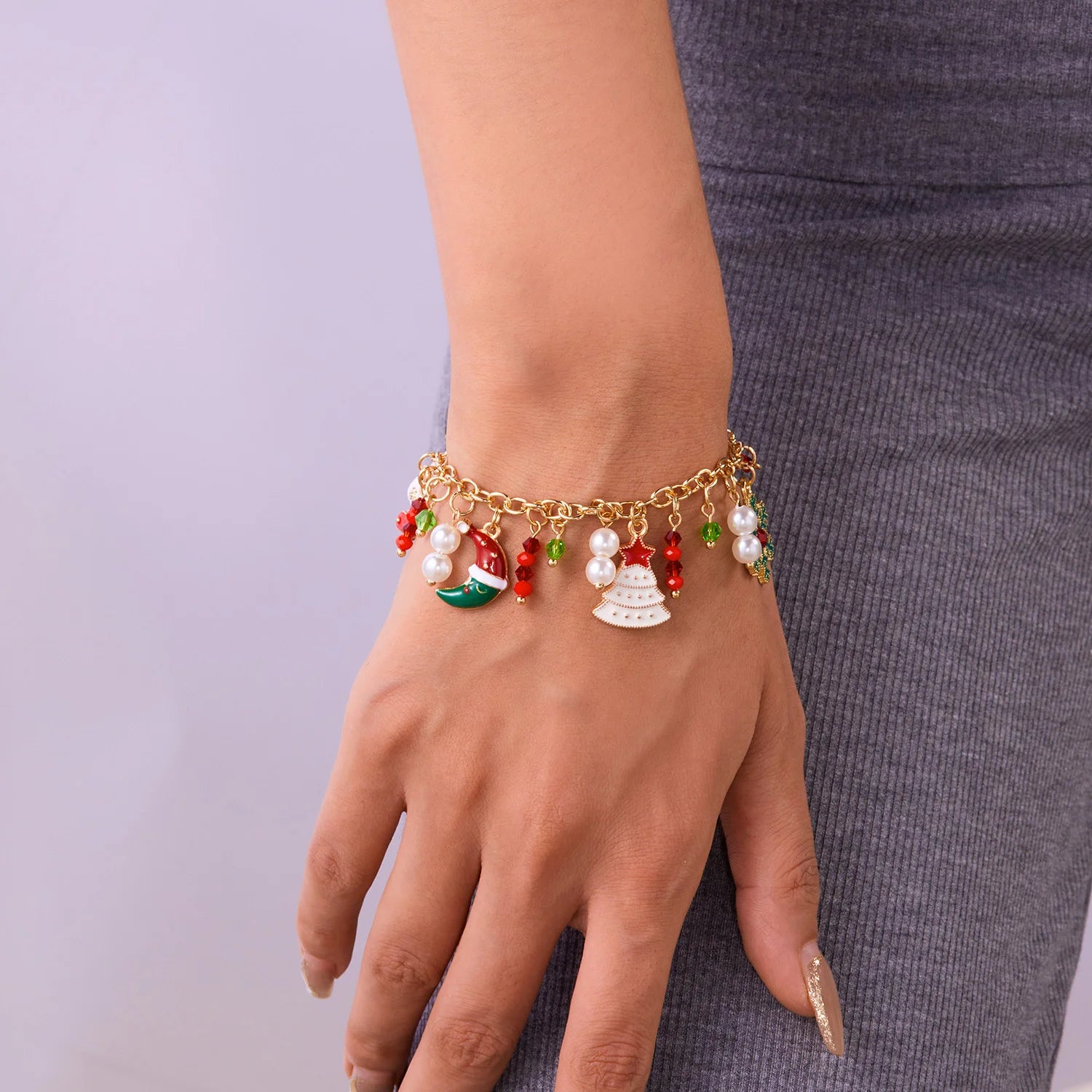 Bracelet pendentif Père Noël, bonhomme de neige, étoile et sapin de Noël pour femme, ajustable, bijou de fête