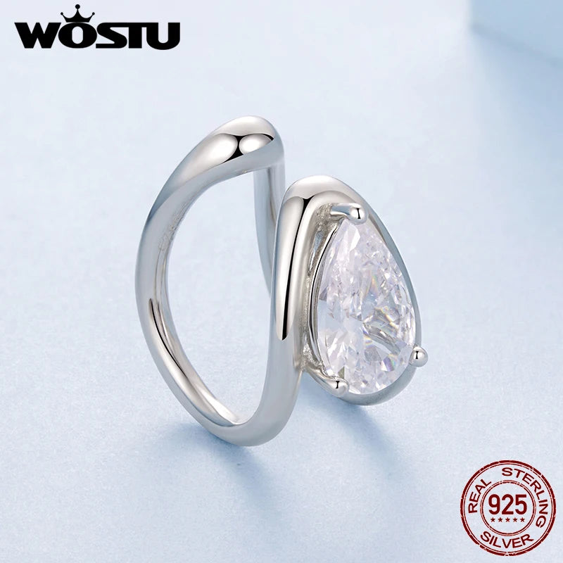 WOSTU 925 Sterling Silver Original Ear Cuff with Large Solitaire Pear Zirconia, Helix Ear Cuff for Women Elegant Dainty Gift