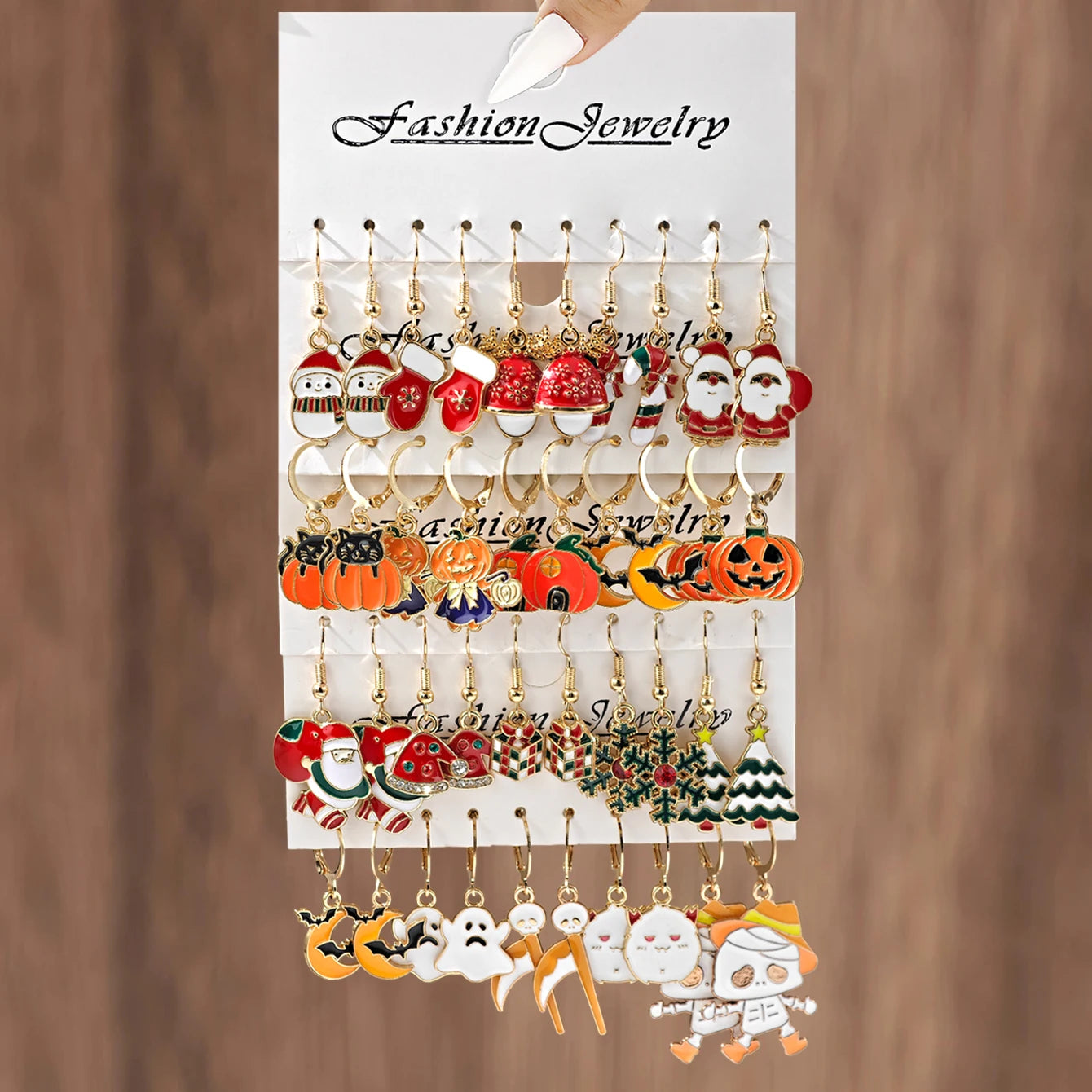 Cross border New Halloween Christmas Holiday Party Series Metal Oil Drop Earrings Set Cute Santa Gingerbread Man Pumpkin Head Ba