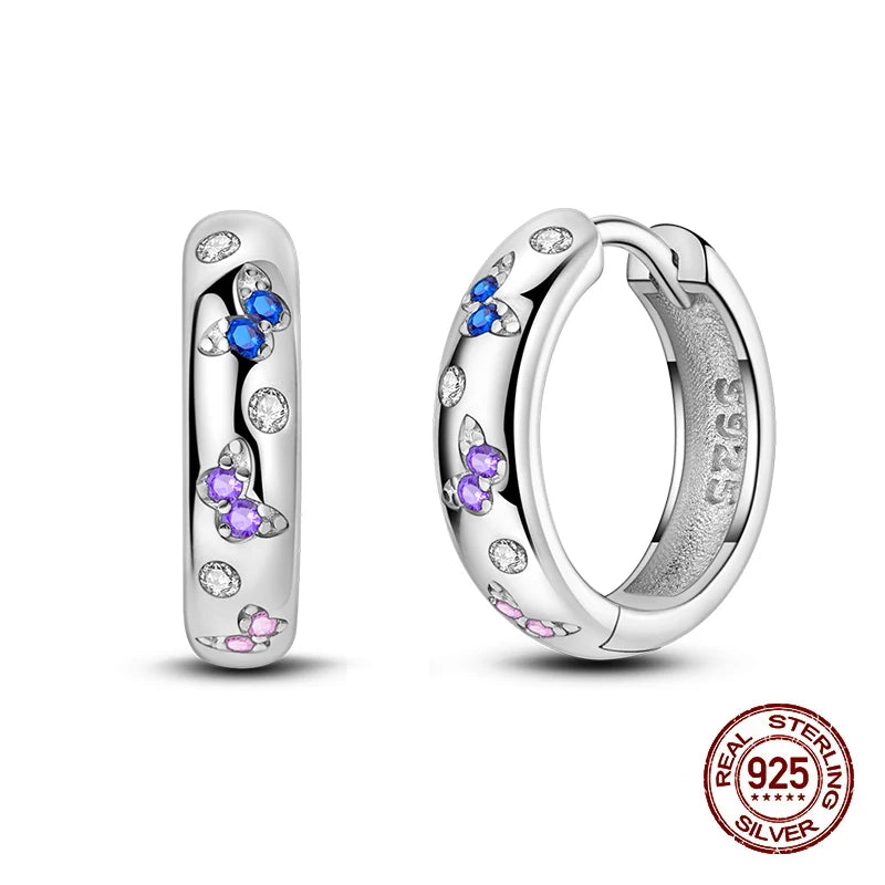 Simple Original 100% 925 Sterling Silver Sparkling Zircon Star Flower Double Hoop Earrings For Women Wedding Engagement Jewelry