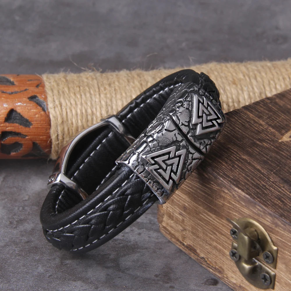 Viking Vegvisir Rune Compass Faux-Leather Bracelet