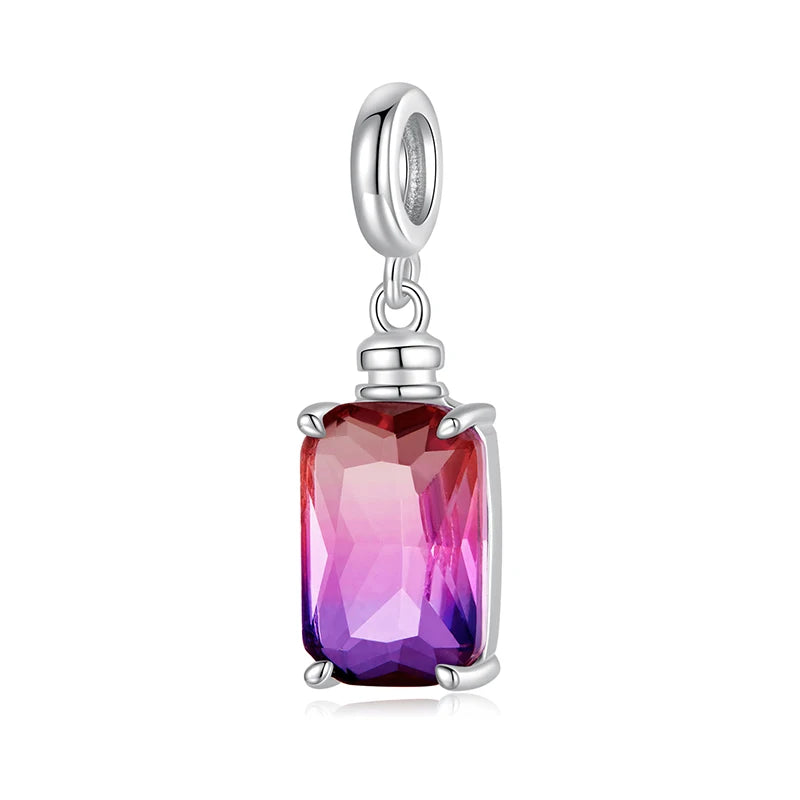 BAMOER 925 Sterling Silver Red Heart Charm Ombre Purple Perfume Bottle Pendant Original for Women DIY Necklace Romantic Gift