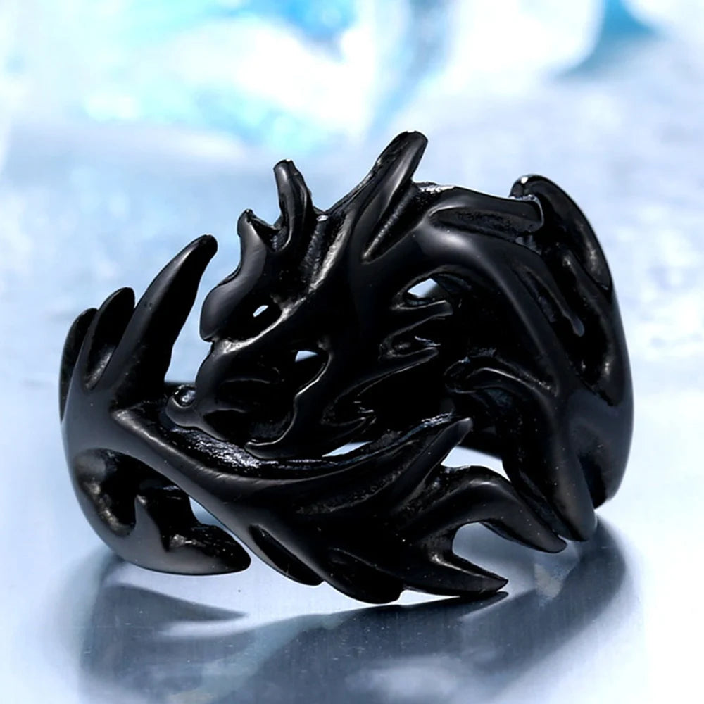 Vintage Viking Fire Dragon Ring For Men Women Stainless Steel Steel/Gold Color Viking Ring FashionPunk Hip Hop Jewelry Gift