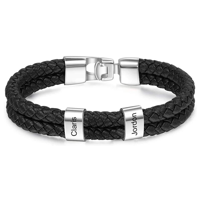 Personalized Bracelets for Men Custom Men's Name Bracelets Braid Leather Bracelet with 1-5 Names Engraved Personalized Gift for