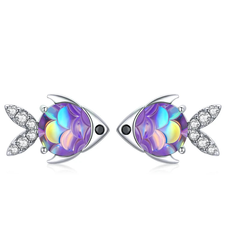 WOSTU 925 Sterling Silver Starfish Stud Earrings Blue Cubic Zircon Earrings For Women Fashion Silver 925 Jewelry CTE136