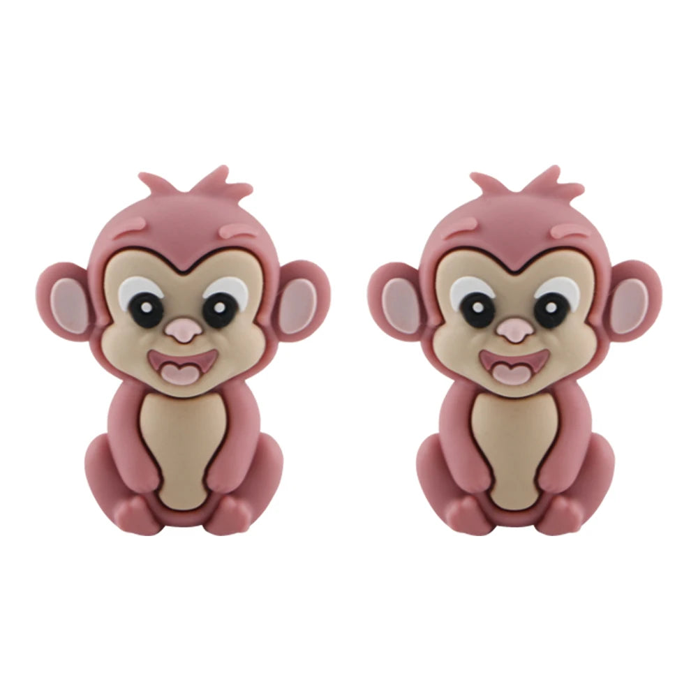 Lot de 5 ou 10 perles en silicone stéréoscopiques en forme de pingouin et de singe pour la fabrication de porte-clés et de bracelets faits à la main