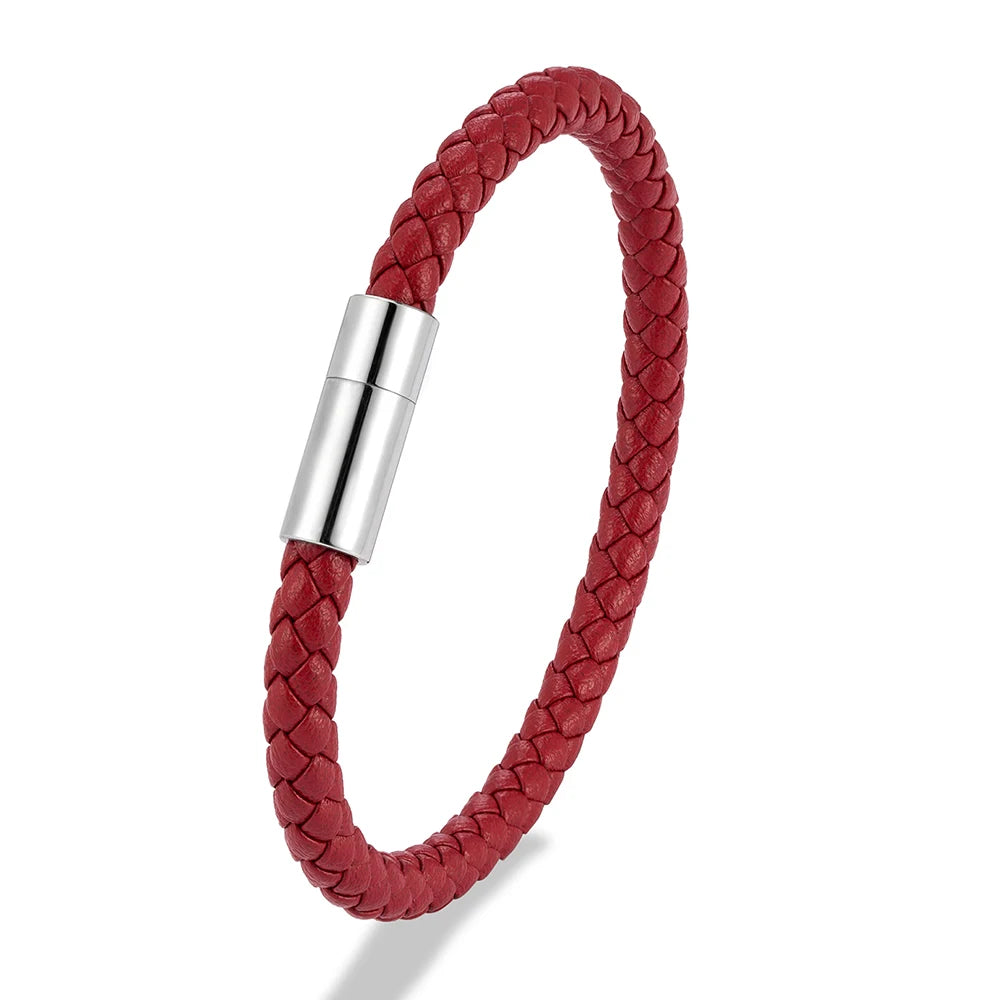 MKENDN Klassisches blaues geflochtenes Lederarmband mit magnetischem Edelstahlverschluss – Schlichtes und stilvolles Schmuckgeschenk für Paare