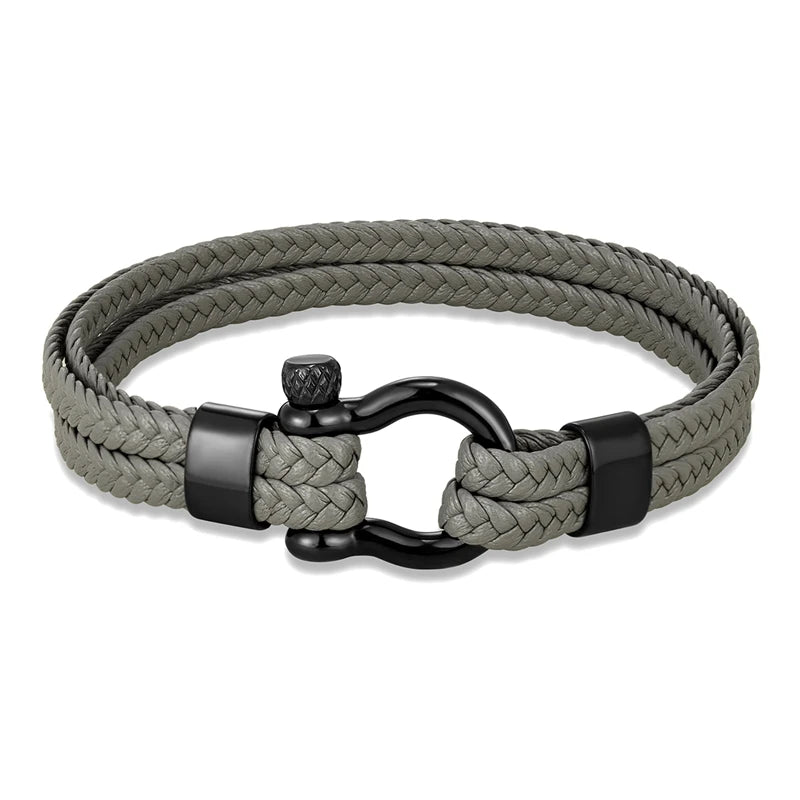 MKENDN Multilayer Woven Leather Bracelet For Men Women Black Stainlass Steel Shackle Screw Bracelets Outdoor Style Jewelry Gifts