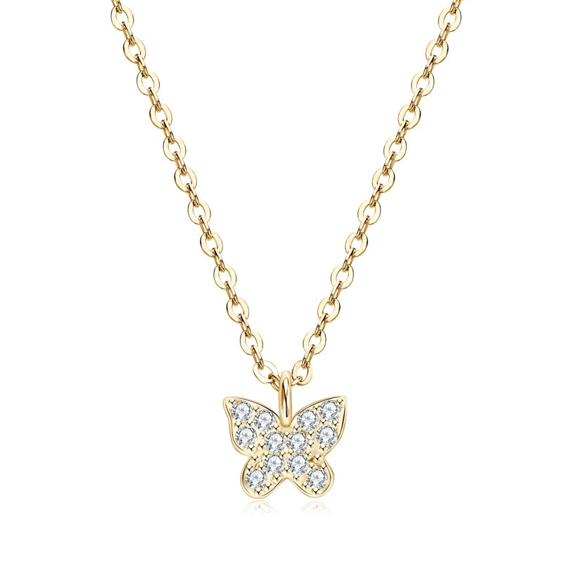 OXTAO 1.4mm Moissanite Butterfly Pendant Necklace Female 925 Silver Clavicle Chain Necklace Exquisite Jewelry Gift GRA Certified