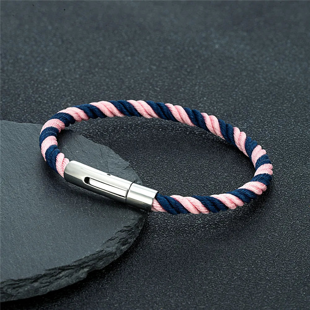 MKENDN Minimalist Braided Rope Bracelet Stainless Steel Snap Fastener Lucky Surfing Thread Bracelet Gift for Men Women Couple