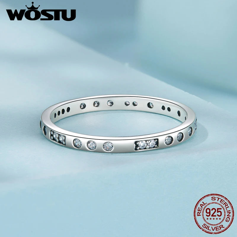 WOSTU 925 Sterling Silver I Love You Morse Code Ring For Women , Shiny AAA Zircon Promise Rings Anniversary Jewelry Gift