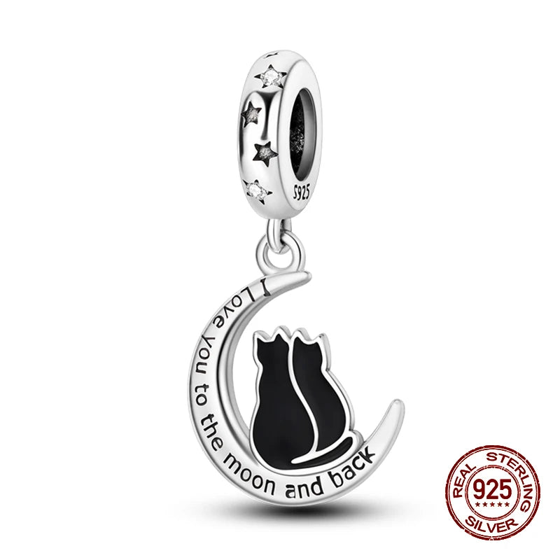 100% 925 Sterling Silver Sparkling Cat Moon Sun and Stars Charms Pendants Fit 3mm 925 Original Bracelets DIY Fine Jewelry