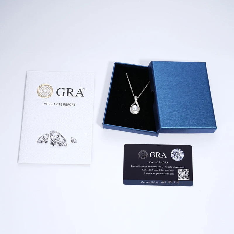 OXTAO Infinity Pendant Necklace 9mm Natural Freshwater Pearl Female Jewelry 925 Silver Moissanite Necklaces Wedding Gifts GRA