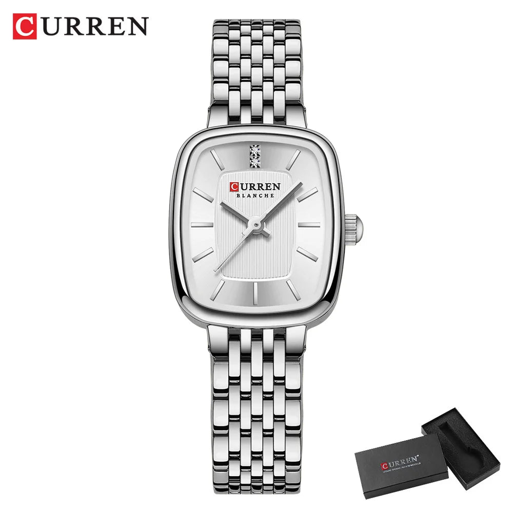 CURREN Fashion Dress Watches for Ladies Simple Quartz Stainless Steel Bracelet Wristwatch