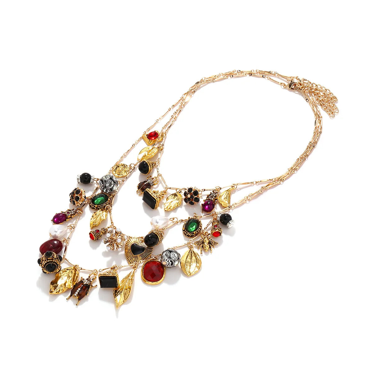 ZAA Luxury Multi-layer Woven Heart-shaped Leaf Insect Flower Pendant Necklace