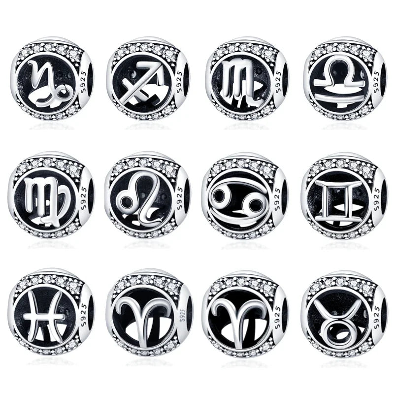 925 Sterling Silver 12 Constellation Beads Charm Fit Original  Bracelet for Women Jewelry Birthday Fashion Gift