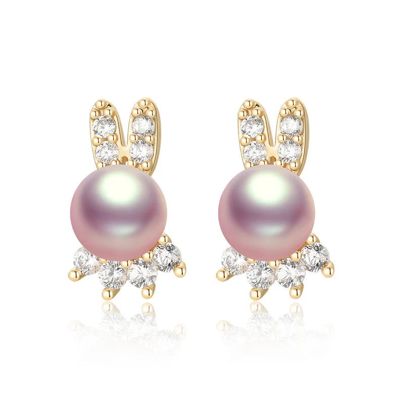 6-7Mm Freshwater Pearl Cute Rabbit Earrings For Women Fashion White Marquise Zircon Earring Wedding Dinner Party Jewelry