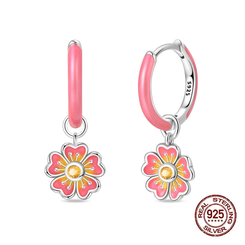 Springtime Earring For Women 925 Sterling Silver Bee Magritte Flower Butterfly Double Hoop Earrings Jewelry Fine New Year Gift