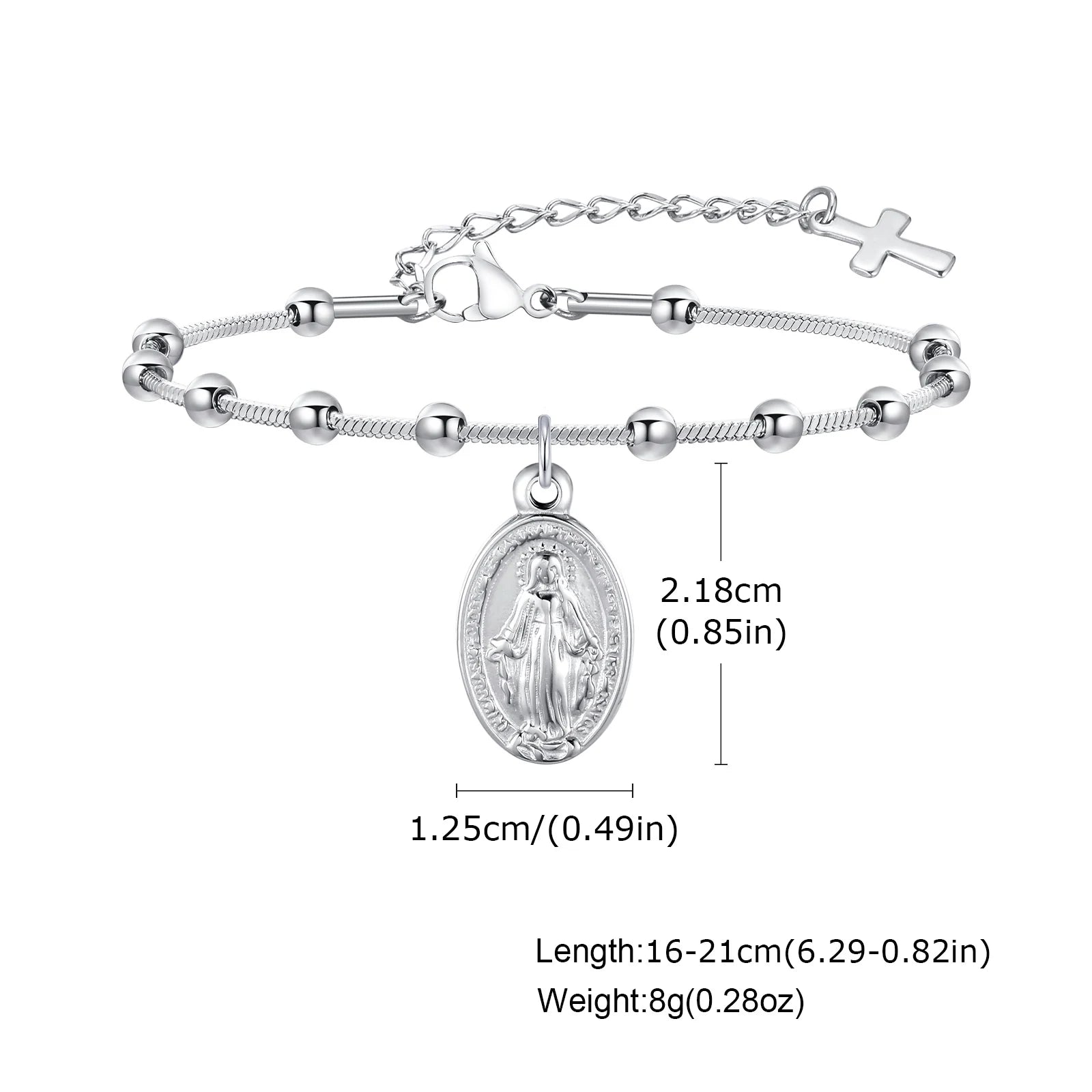 Vnox Rosary Bracelet for Women Girls, Gold Plated Stainless Steel Religious Cross and Virgin Mary Prayer Bracelets Gifts