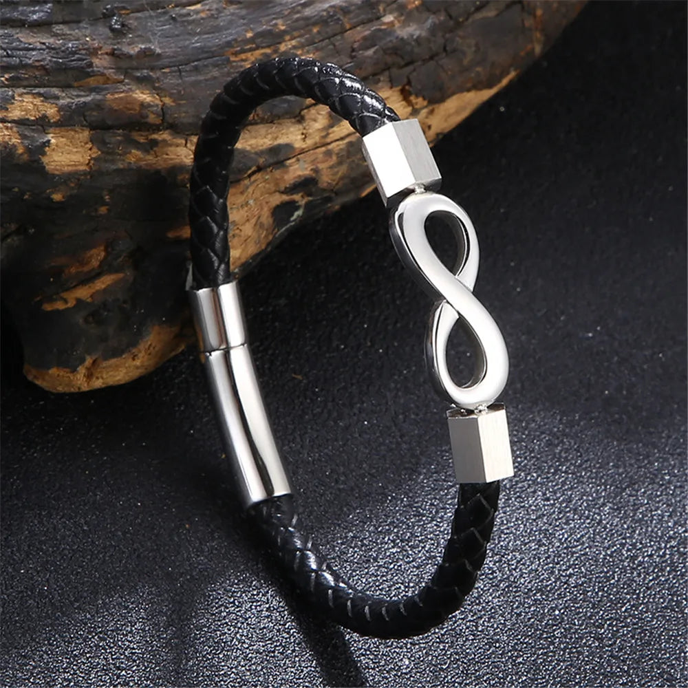 MKENDN Classic NO.8 Men Women Infinity Bracelet Woven Braided Leather Bracelets 316L Stainless Steel Jewelry Gifts - Madeinsea©