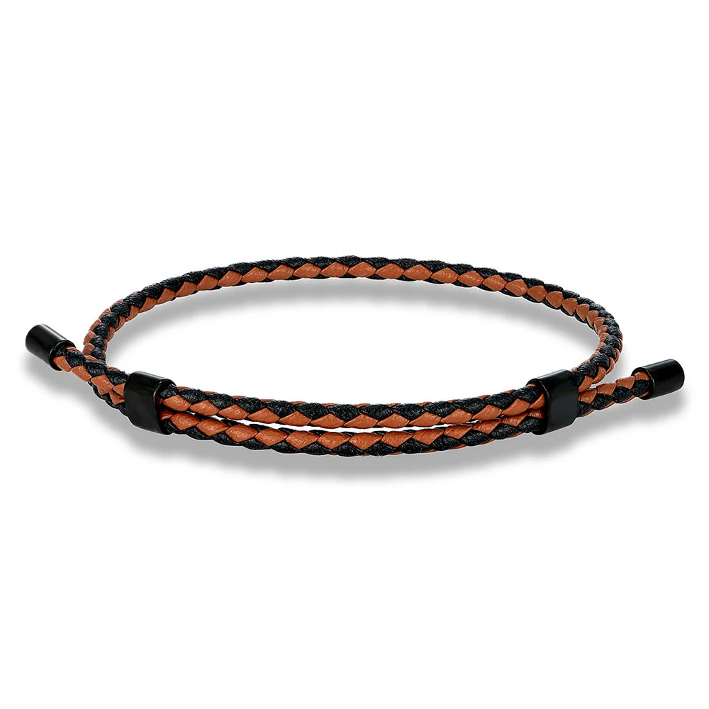 MKENDN Simple Style Men Titanium Steel Bracelet 3mm Red Leather Braided Rope Women High Quality Adjustable Charm Jewelry