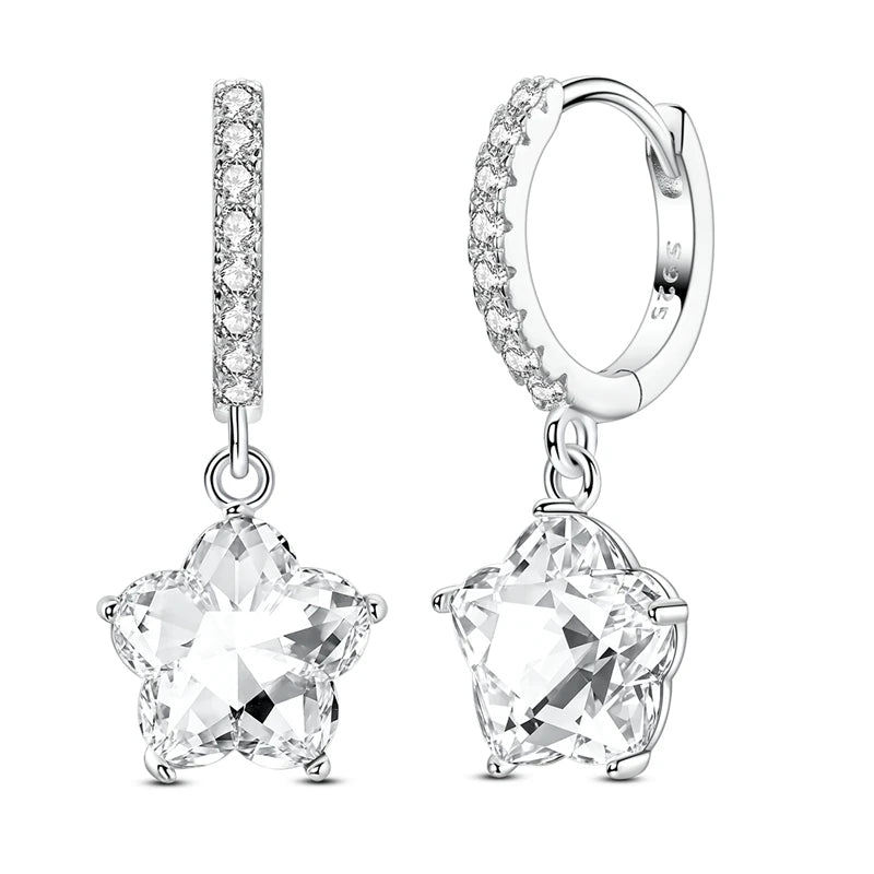 New Earring For Women 925 Silver Sparkling Butterfly Bear Pink Heart Princess Double Hoop Earrings Luxury Party Jewelry