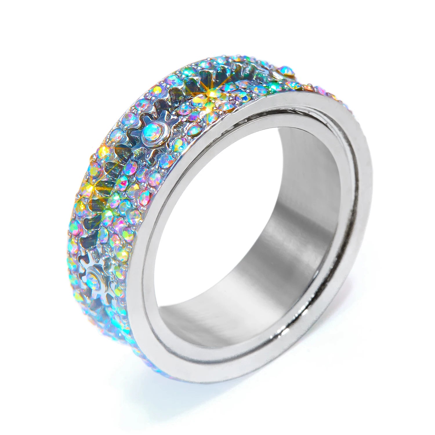 New Spinner Zircon Rings For Men Women Full Rhinestone Stainless Steel Rotatable Finger Ring Anxiety Relief Stress Jewelry Gifts