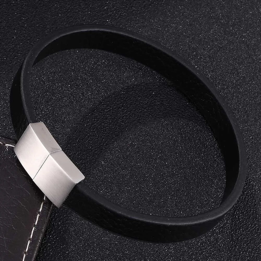 MKENDN 10mm Wide Black Genuine Leather Cuff Bracelet For Hand Wrist Wristband Men Woman Punk Bangle Couple Jewelry Gift